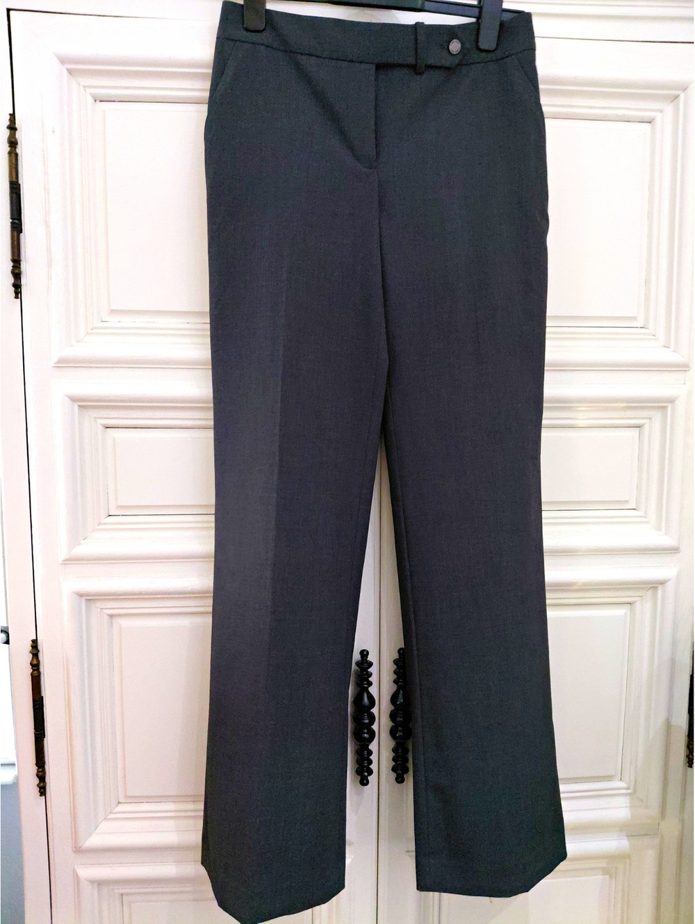 Calvin Klein Womens Gray Solid Flat Front Straight Dress Pants Button Sz 2